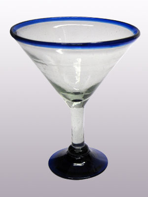 copas para martini con borde azul cobalto, 10 oz, Vidrio Reciclado, Libre de Plomo y Toxinas